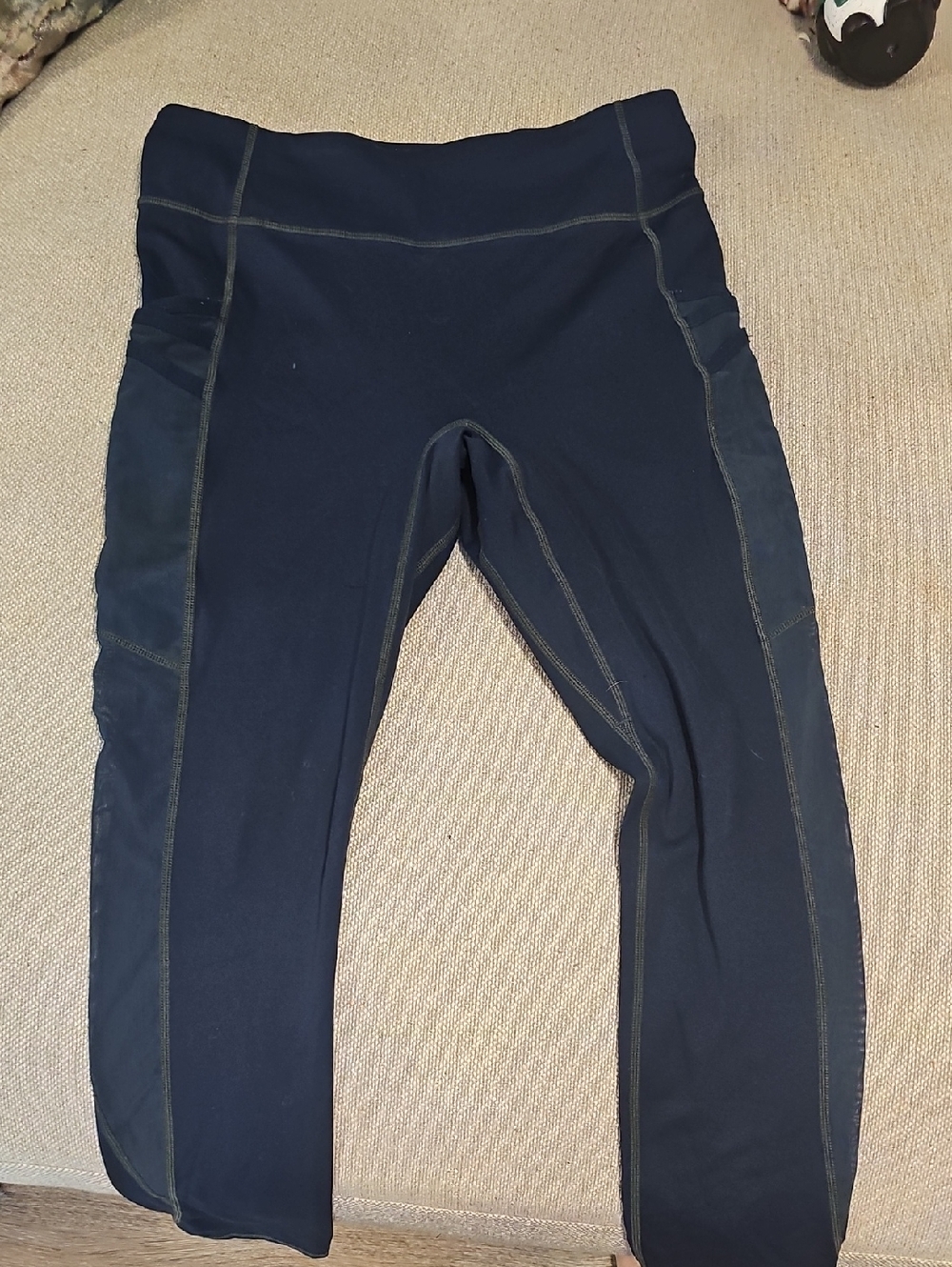 Fabletics Navy Leggings with Olive Contrast Stitching